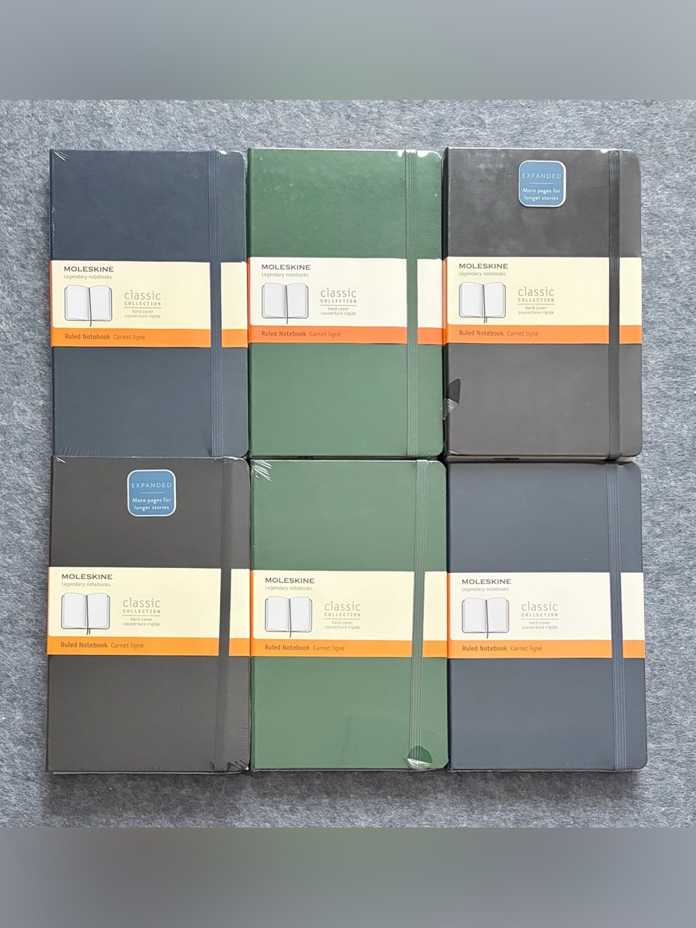 Moleskine Classic Hardcover Notebooks — Green Navy & Black Set of 6